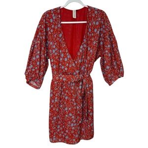Allison Joy Wrap Dress Red Blue Floral Print‎ Medium